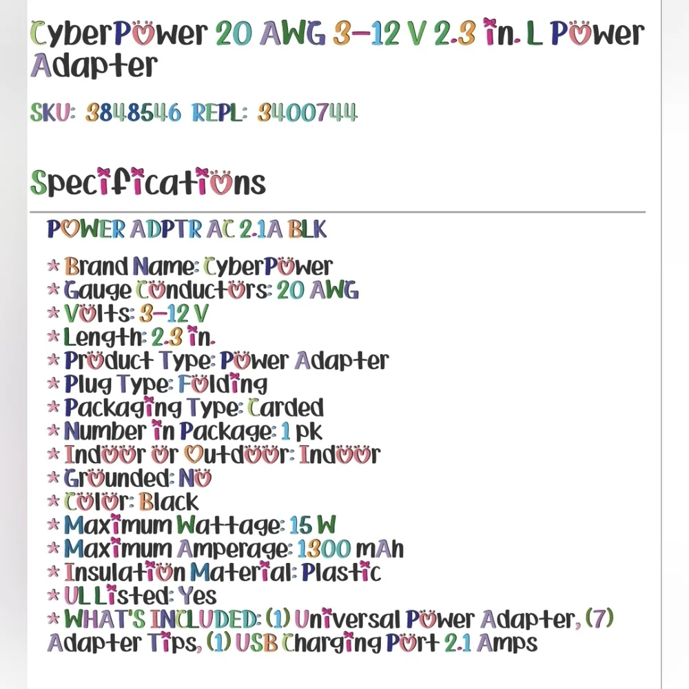 CyberPower Universal Power Adapter CPUAC1U1300